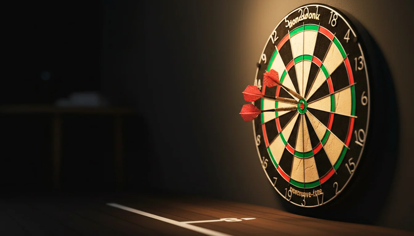 Dartspijlen in een dartbord tijdens een professioneel dartstoernooi in Nederland