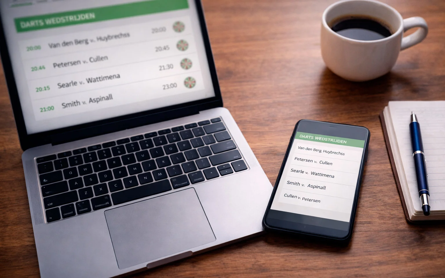 Laptopscherm met een overzichtelijke interface voor het vergelijken van darts weddenschappen